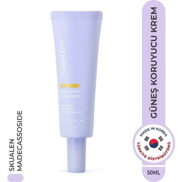 Vvbetter Daily Airfit Sunscreen SPF50+ PA++++ Yüksek Koruma Panthenol Nemlendirici Yatıştırıcı Kore 50 ml Güneş Kremi