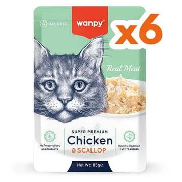 Wanpy 6x85 gr Super Premium Pouch Tavuklu ve Deniz Taraklı Yaş Kedi Maması