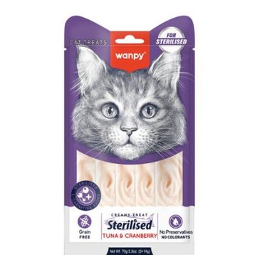 Wanpy Creamy Treat 5x14 gr Ton Balıklı ve Kızılcıklı Kısırlaştırılmış Kedi Krema Ödül Maması