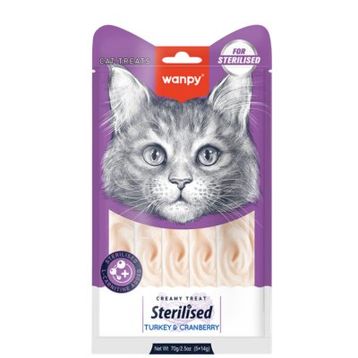 Wanpy Creamy Treat Hindili ve Kızılcıklı Kısırlaştırılmış 14x5 gr Kedi Krema Ödül Maması