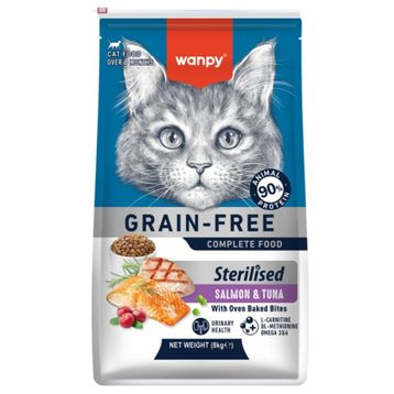 Wanpy Somonlu ve Ton Balıklı Tahılsız Kısırlaştırılmış 8 kg Kuru Kedi Maması