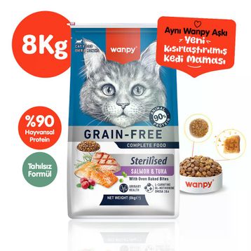 Wanpy Somonlu ve Ton Balıklı Tahılsız Kısırlaştırılmış 8 kg Kuru Kedi Maması