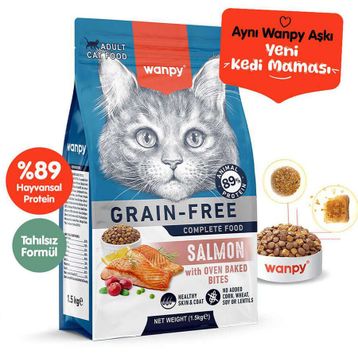 Wanpy Tahılsız Somon Balıklı 1.5 kg Yetişkin Kuru Kedi Maması