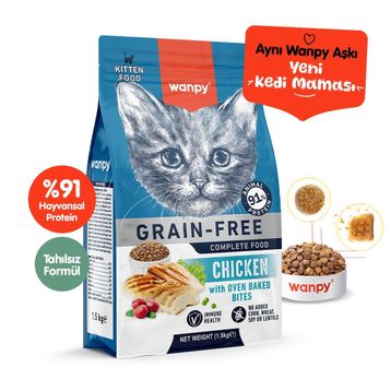 Wanpy Tahılsız Tavuklu 1.5 kg Yavru Kuru Kedi Maması