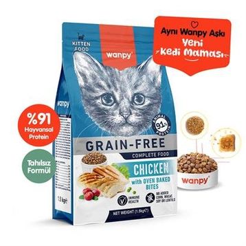 Wanpy Tahılsız Tavuklu 1.5 kg Yavru Kuru Kedi Maması