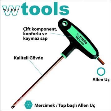 Weber Tools Top Başlı T Saplı 4.0 X 150 mm Allen Tornavida