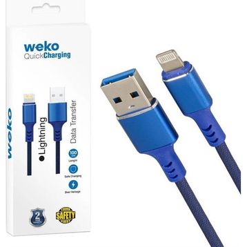 Weko WK-22025 USB To Lightning Örgülü Siyah Telefon Şarj Kablosu