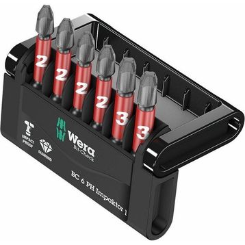 Wera 05057691001 Bit-Check 6 Ph Impaktor 1, Diamond Phillips Bits Uç Seti, Darbeli Uygulamalar İçin