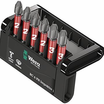 Wera 05057691001 Bit-Check 6 Ph Impaktor 1, Diamond Phillips Bits Uç Seti, Darbeli Uygulamalar İçin