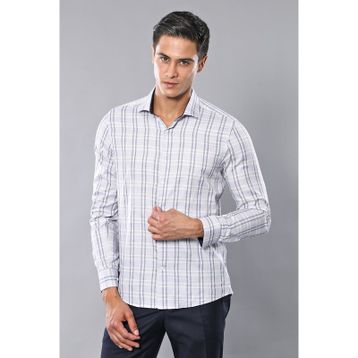 Wessi Beyaz Ekose Desenli Uzun Kollu Slim Fit Erkek Gömlek