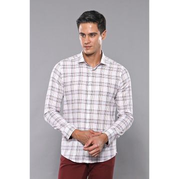 Wessi Beyaz Ekose Desenli Uzun Kollu Slim Fit Erkek Gömlek