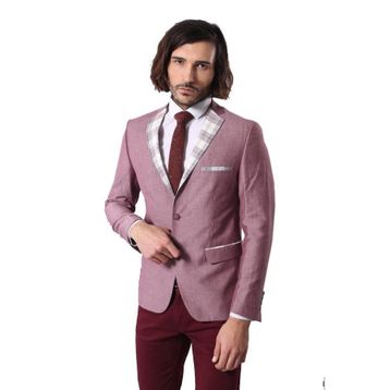 Wessi C-58950-26-80 Yaka Ve Cep Ekose Garnili Bordo Ceket