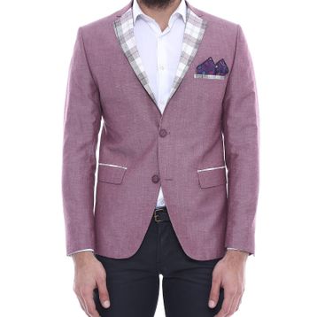 Wessi C-58950-26-80 Yaka Ve Cep Ekose Garnili Bordo Ceket