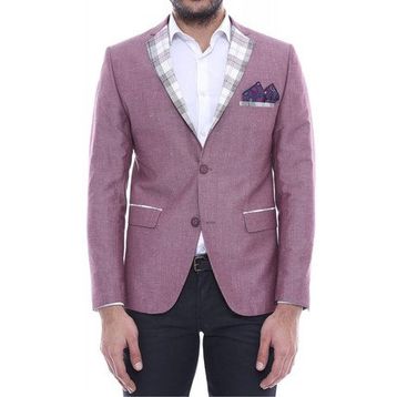 Wessi C-58950-26-80 Yaka Ve Cep Ekose Garnili Bordo Ceket