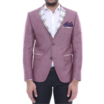 Wessi C-58950-26-80 Yaka Ve Cep Ekose Garnili Bordo Ceket