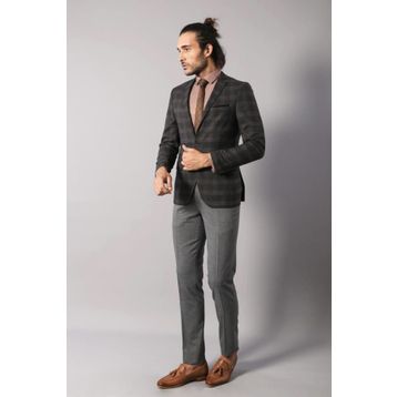 Wessi C-58EYC-34-82 Ekose Desenli Yün Slimfit Ceket