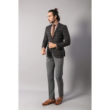 Wessi C-58EYC-34-82 Ekose Desenli Yün Slimfit Ceket