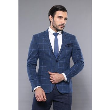 Wessi C-58Y-51-23 Ekose Lacivert Slim Fit Kışlık Ceket