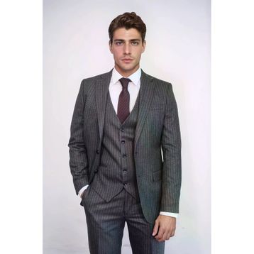 Wessi Çizgili Slim Fit Siyah Yelekli Takım Elbise