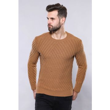 Wessi Desenli Bisiklet Yaka Taba Triko