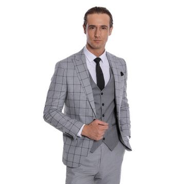 Wessi Ekose Ceketli Desenli Slim Fit Gri Erkek Takım Elbise