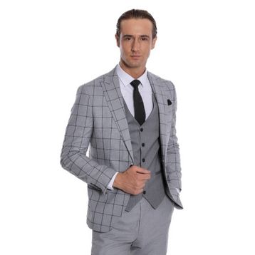 Wessi Ekose Ceketli Desenli Slim Fit Gri Erkek Takım Elbise