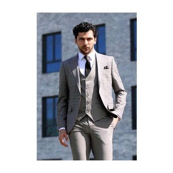 Wessi Ekose Ceketli Gri Slim Fit Takım Elbise