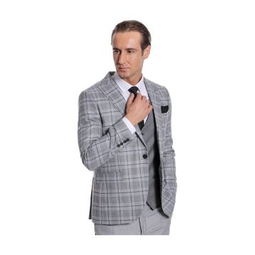 Wessi Ekose Ceketli Gri Slim Fit Takım Elbise