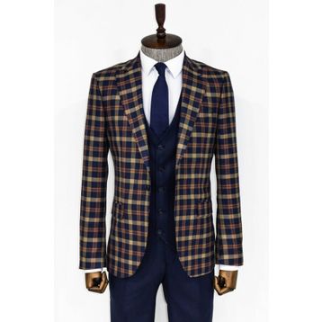 Wessi Ekose Ceketli Lacivert Slim Fit Takım Elbise