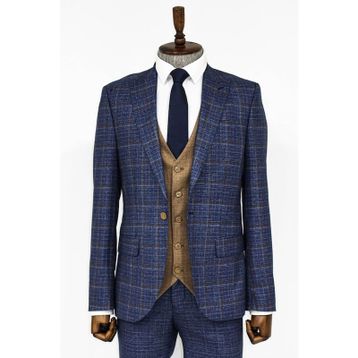 Wessi Ekose Ceketli Lacivert Slim Fit Takım Elbise