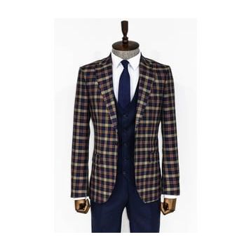 Wessi Ekose Ceketli Lacivert Slim Fit Takım Elbise