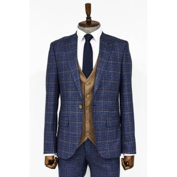 Wessi Ekose Ceketli Lacivert Slim Fit Takım Elbise