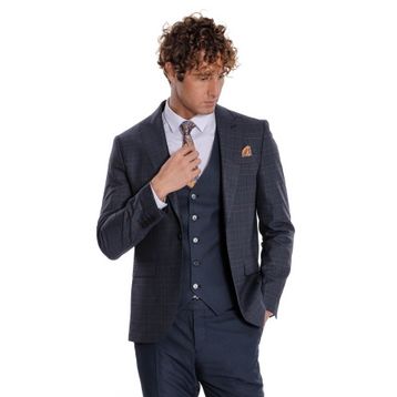 Wessi Ekose Ceketli Lacivert Slim Fit Takım Elbise