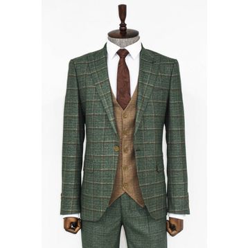 Wessi Ekose Ceketli Yeşil Slim Fit Takım Elbise
