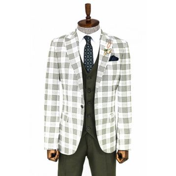 Wessi Ekose Ceketli Yeşil Slim Fit Takım Elbise