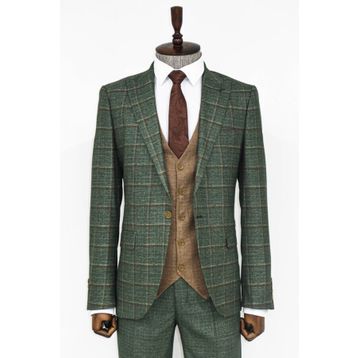 Wessi Ekose Ceketli Yeşil Slim Fit Takım Elbise