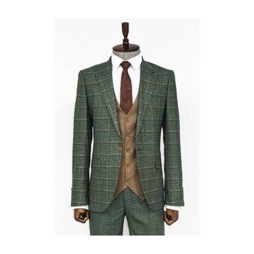 Wessi Ekose Ceketli Yeşil Slim Fit Takım Elbise