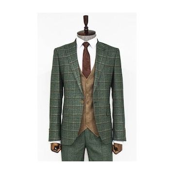 Wessi Ekose Ceketli Yeşil Slim Fit Takım Elbise