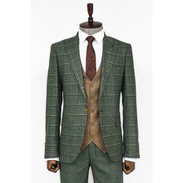 Wessi Ekose Ceketli Yeşil Slim Fit Takım Elbise