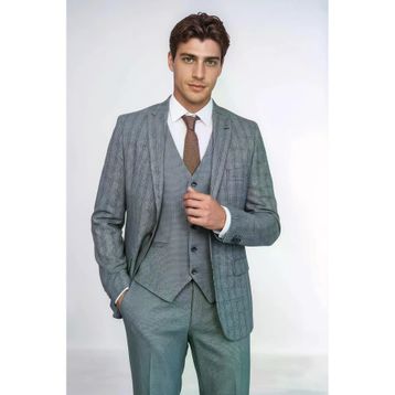 Wessi Ekose Desen Slim Fit Yelekli Takım Elbise