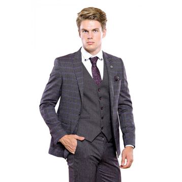 Wessi Ekose Desen Slim Fit Yelekli Takım Elbise