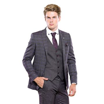 Wessi Ekose Desen Slim Fit Yelekli Takım Elbise