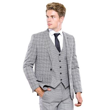 Wessi Ekose Gri Yelekli Slim Fit Takım Elbise