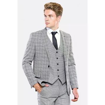 Wessi Ekose Gri Yelekli Slim Fit Takım Elbise