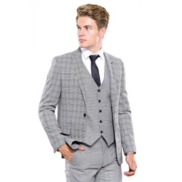 Wessi Ekose Gri Yelekli Slim Fit Takım Elbise