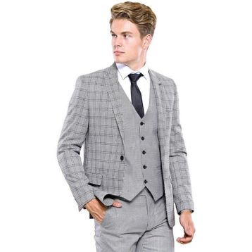 Wessi Ekose Gri Yelekli Slim Fit Takım Elbise