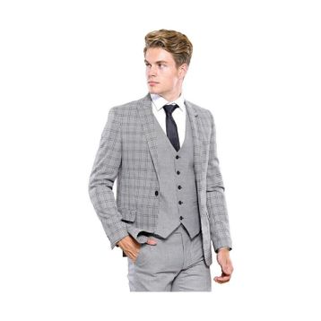 Wessi Ekose Gri Yelekli Slim Fit Takım Elbise