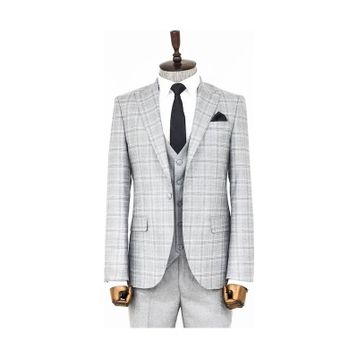 Wessi Ekose Slim Fit Açık Gri Erkek Ceketli Takım Elbise