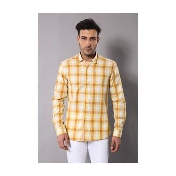 Wessi Ekoseli Slimfit Sarı Gömlek