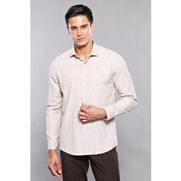 Wessi Erkek Bej Ekose Desenli Uzun Kollu Slim Fit Gömlek